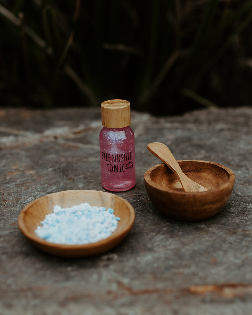 miniature wooden potion set with bottle