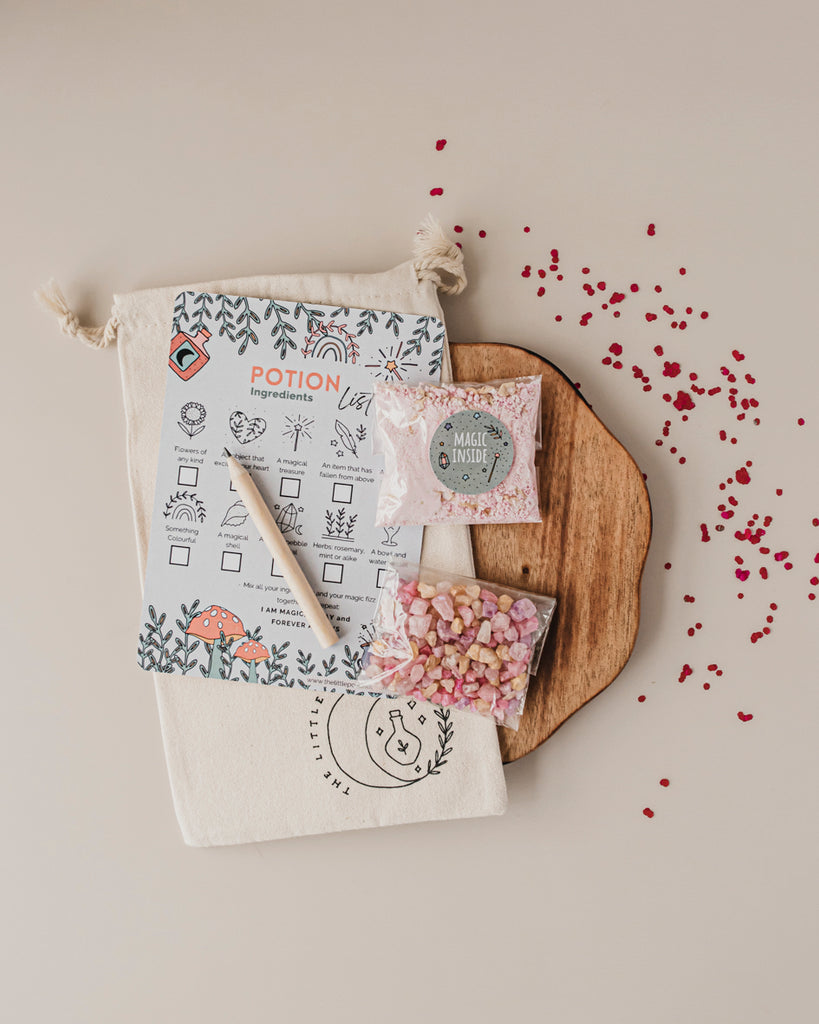 Fairy Party bag with fizz, crystals, ingredient card and pencil